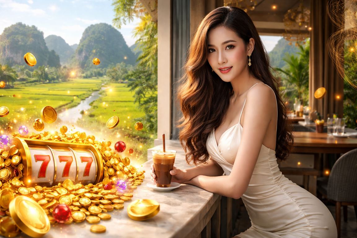 Người chơi slot game trên điện thoại tại Ninh Bình bên ly cà phê